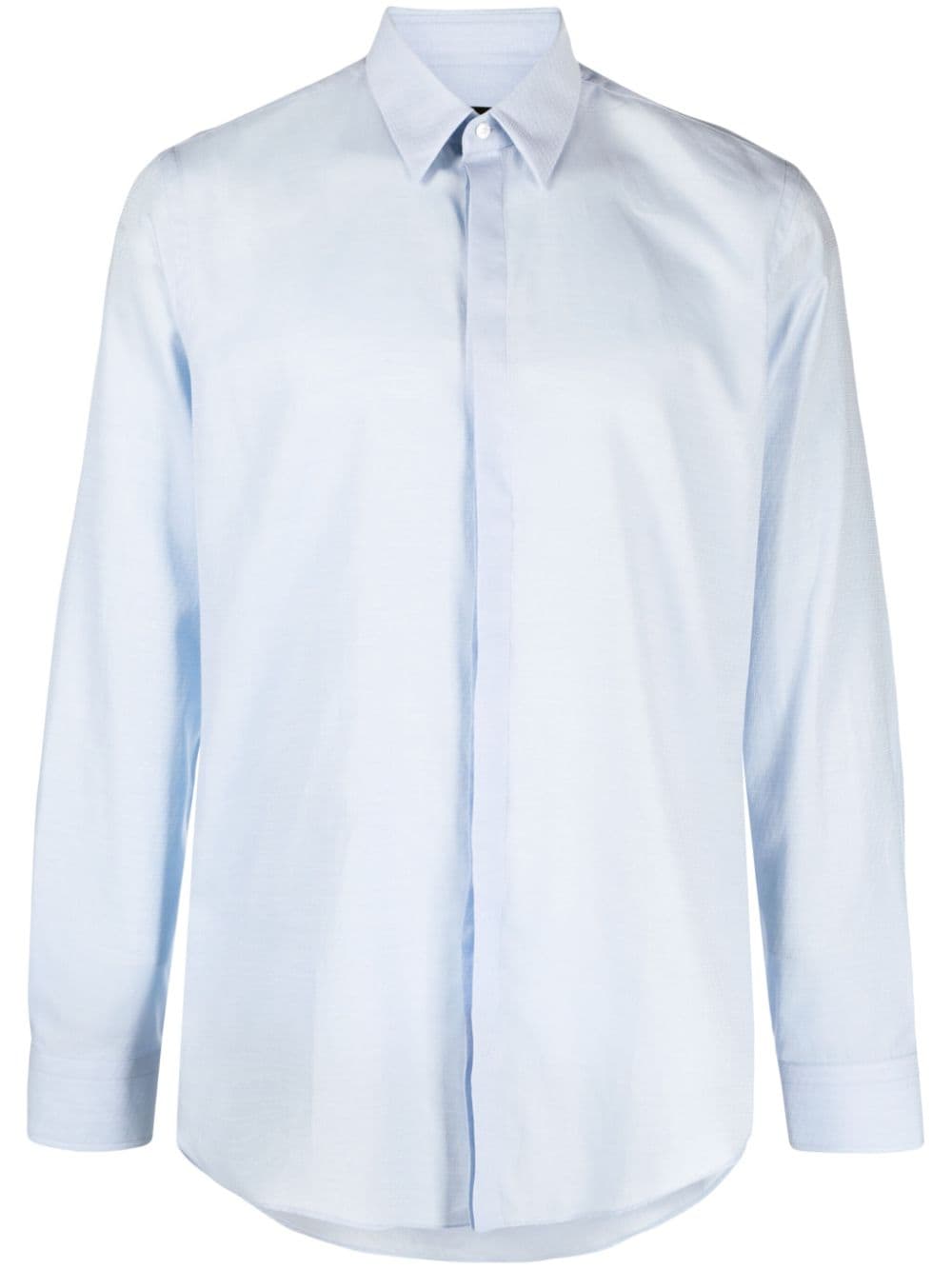 Shop Fendi Ff Monogram-jacquard Cotton Shirt In Blue