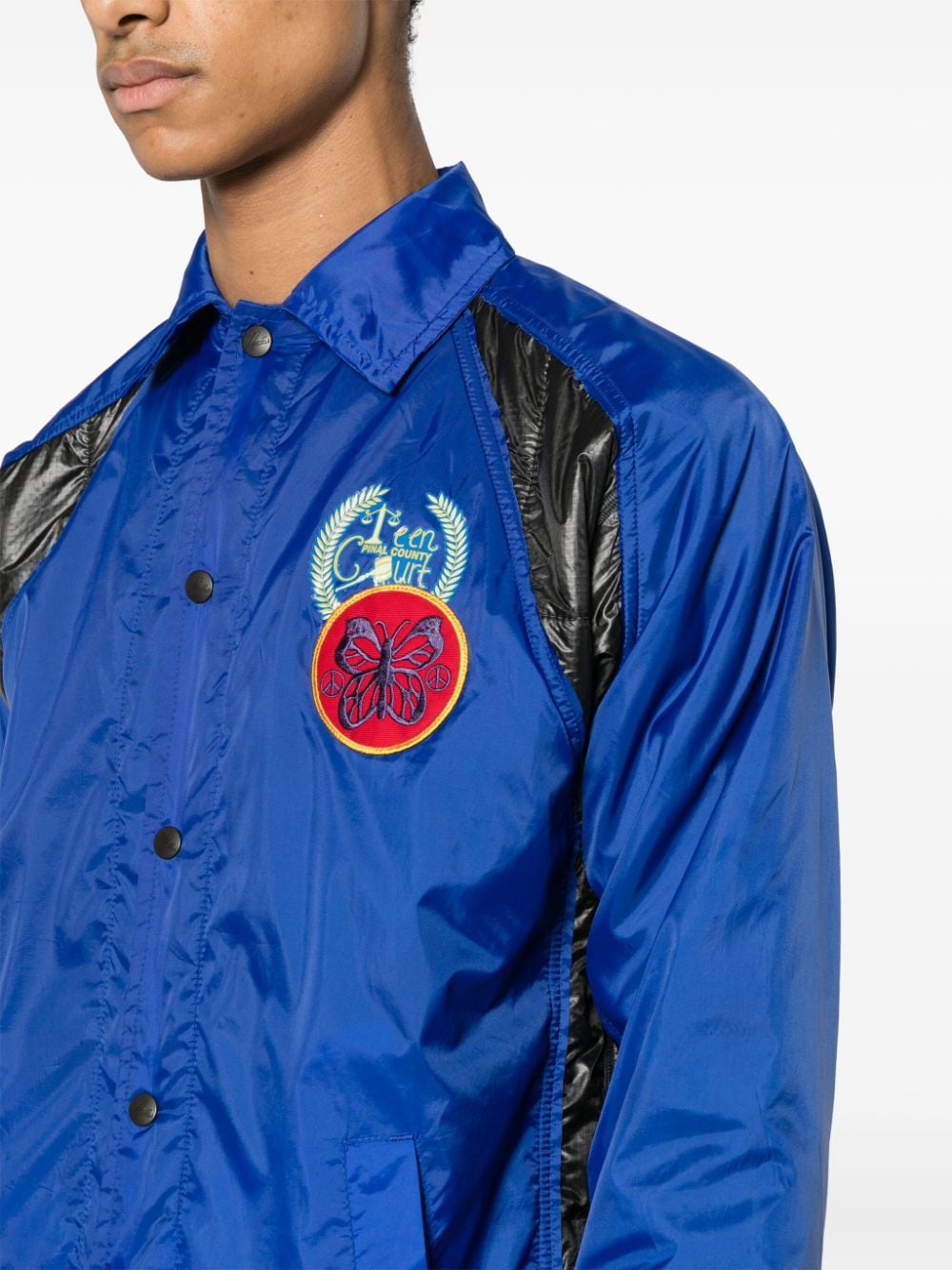 Shop Needles Logo-embroidered Panelled Jacket In Blue