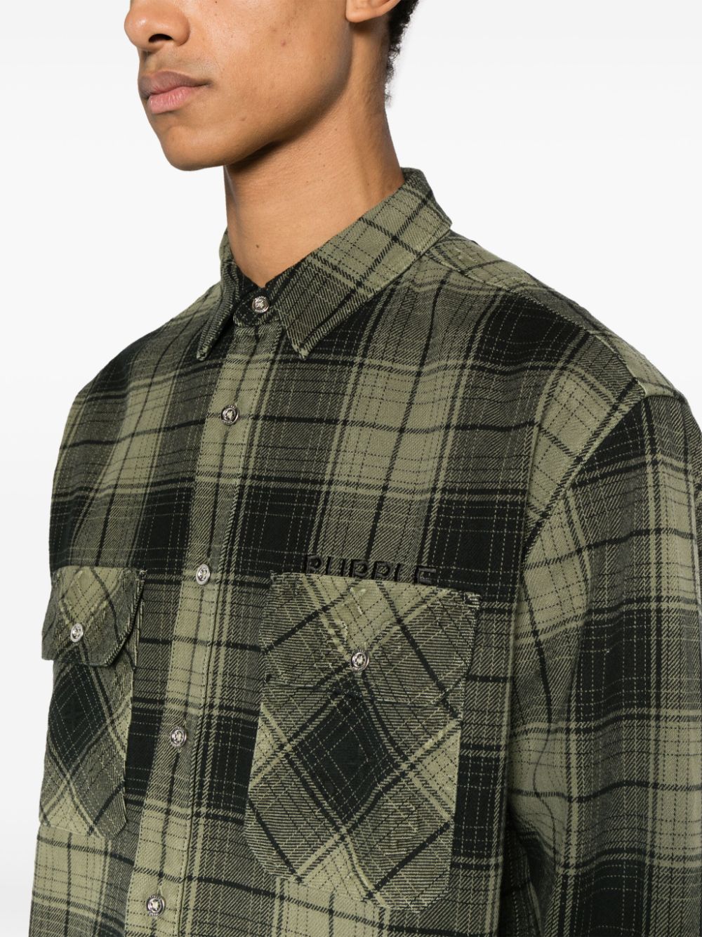 Shop Purple Brand Logo-embossed Checked Shirt In Green