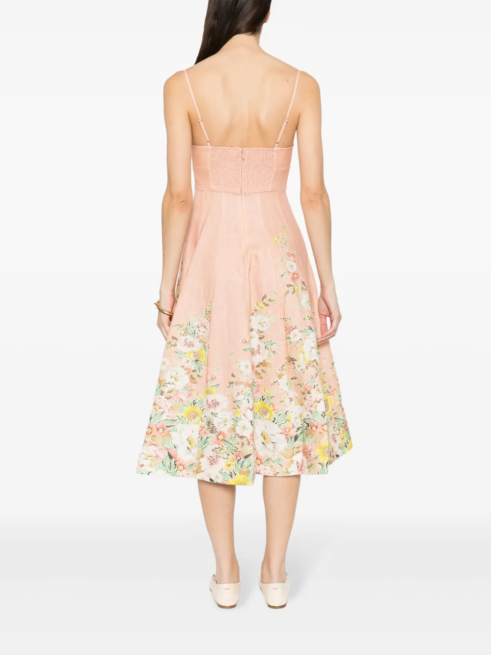 Shop Zimmermann Floral-print A-line Linen Dress In Rosa