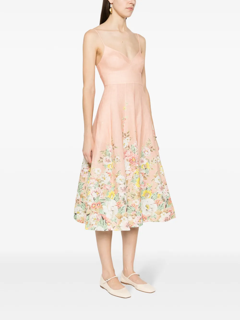 Shop Zimmermann Floral-print A-line Linen Dress In Rosa