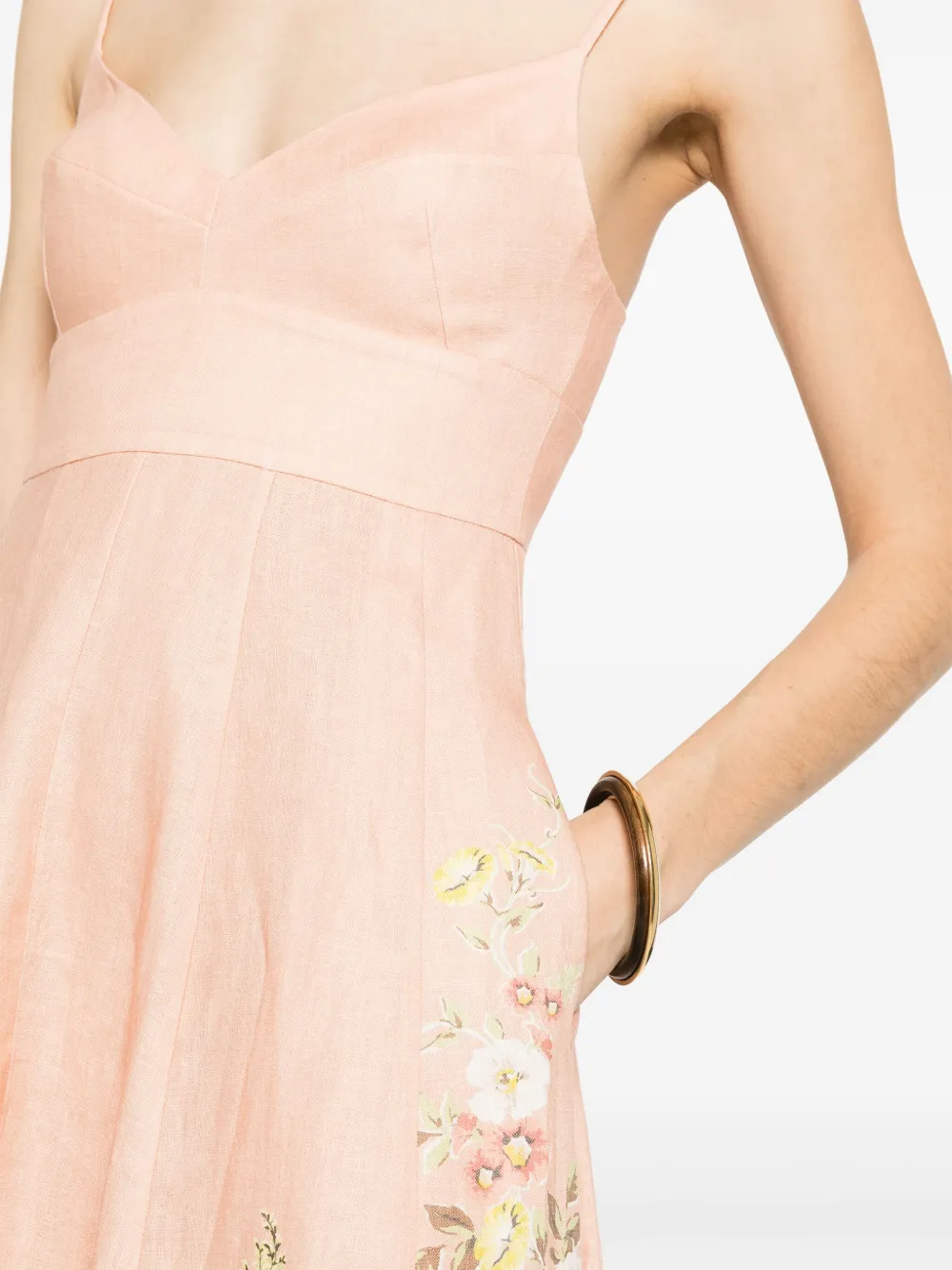 Shop Zimmermann Floral-print A-line Linen Dress In Rosa