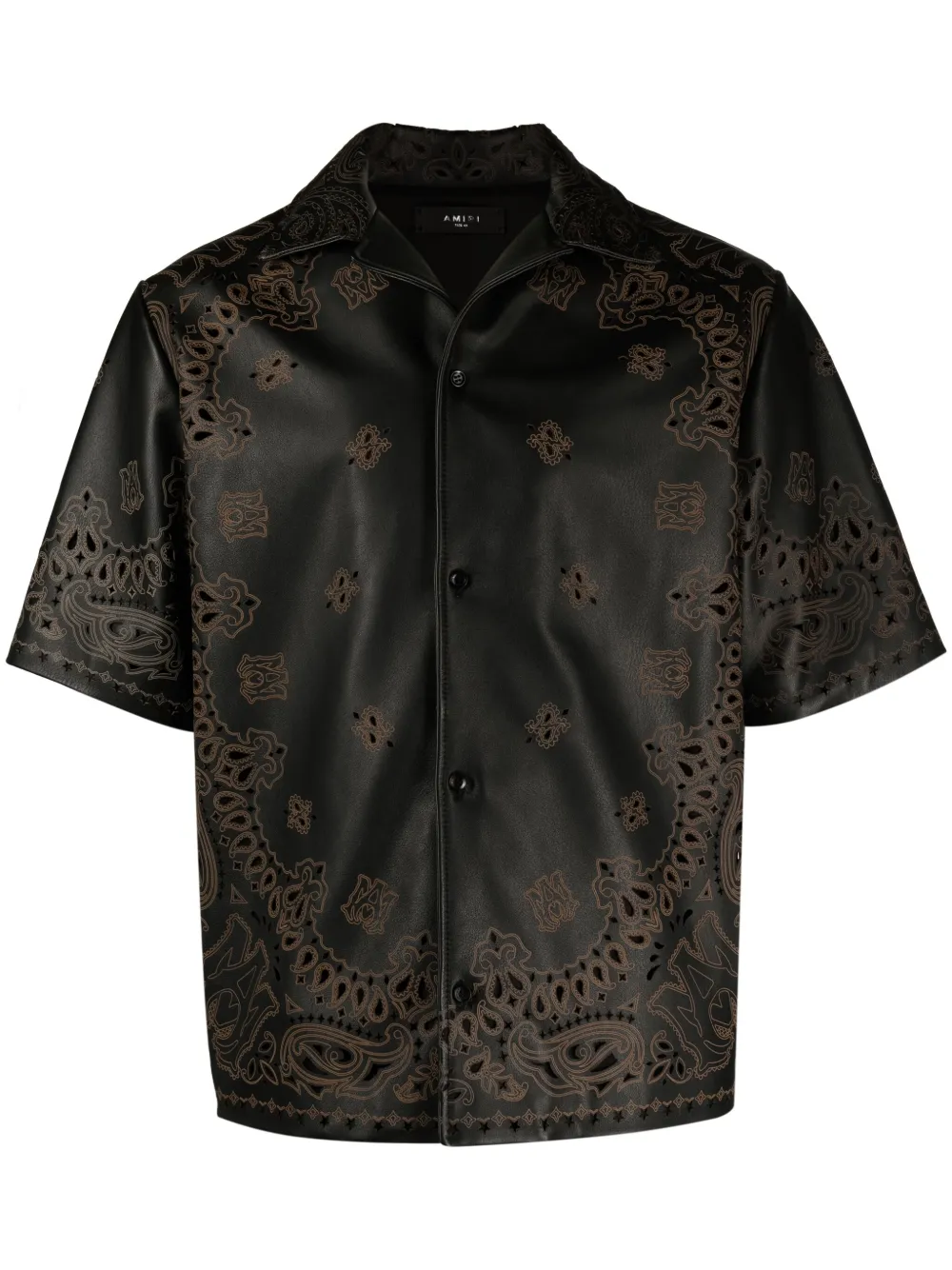 Shop Amiri Bandana Leather Shirt In Black