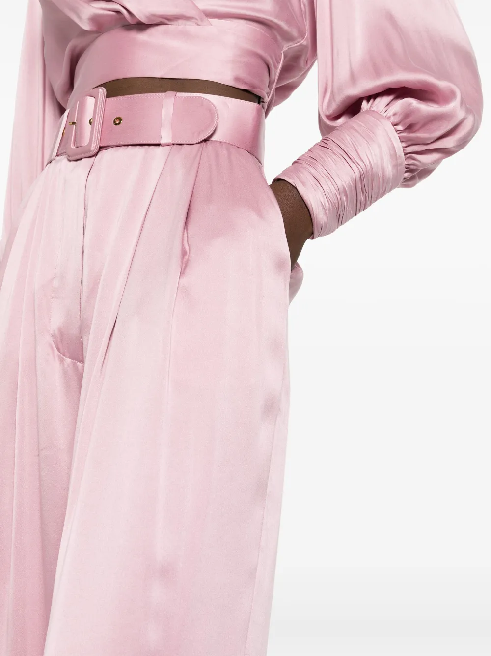 Shop Zimmermann Belted Wide-leg Trousers In Rosa