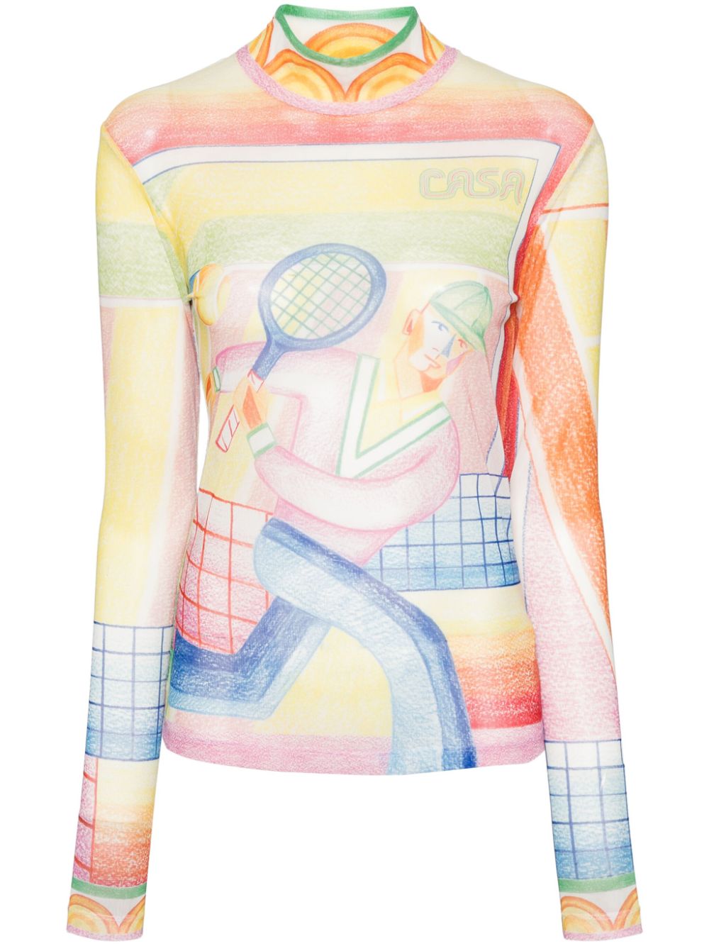 Shop Casablanca Tennis-print Mock-neck Top In Pink