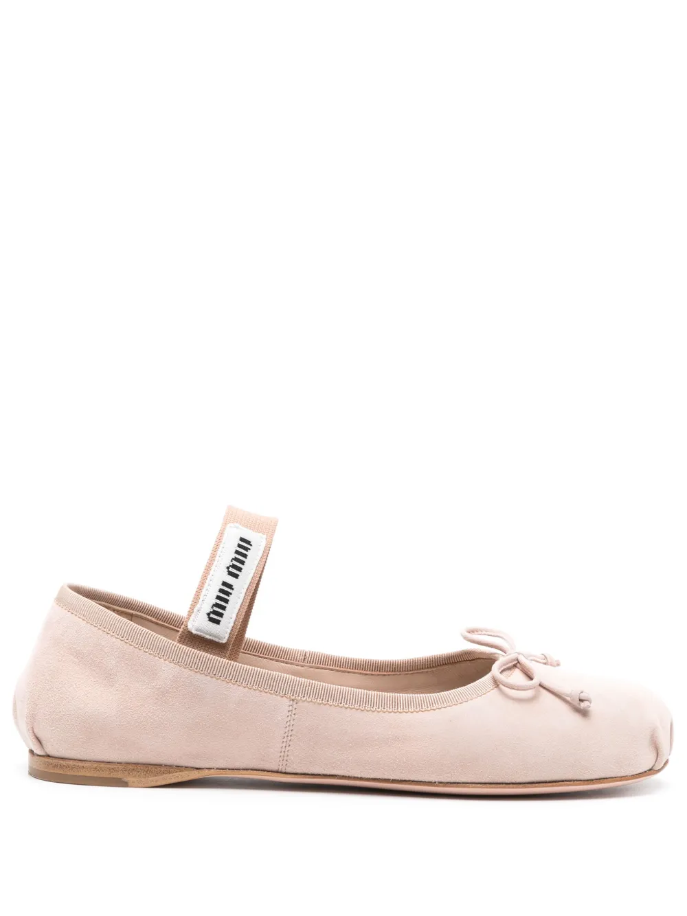 Miu Miu Logo-printed Bow Detailed Ballerina Shoes In Brown