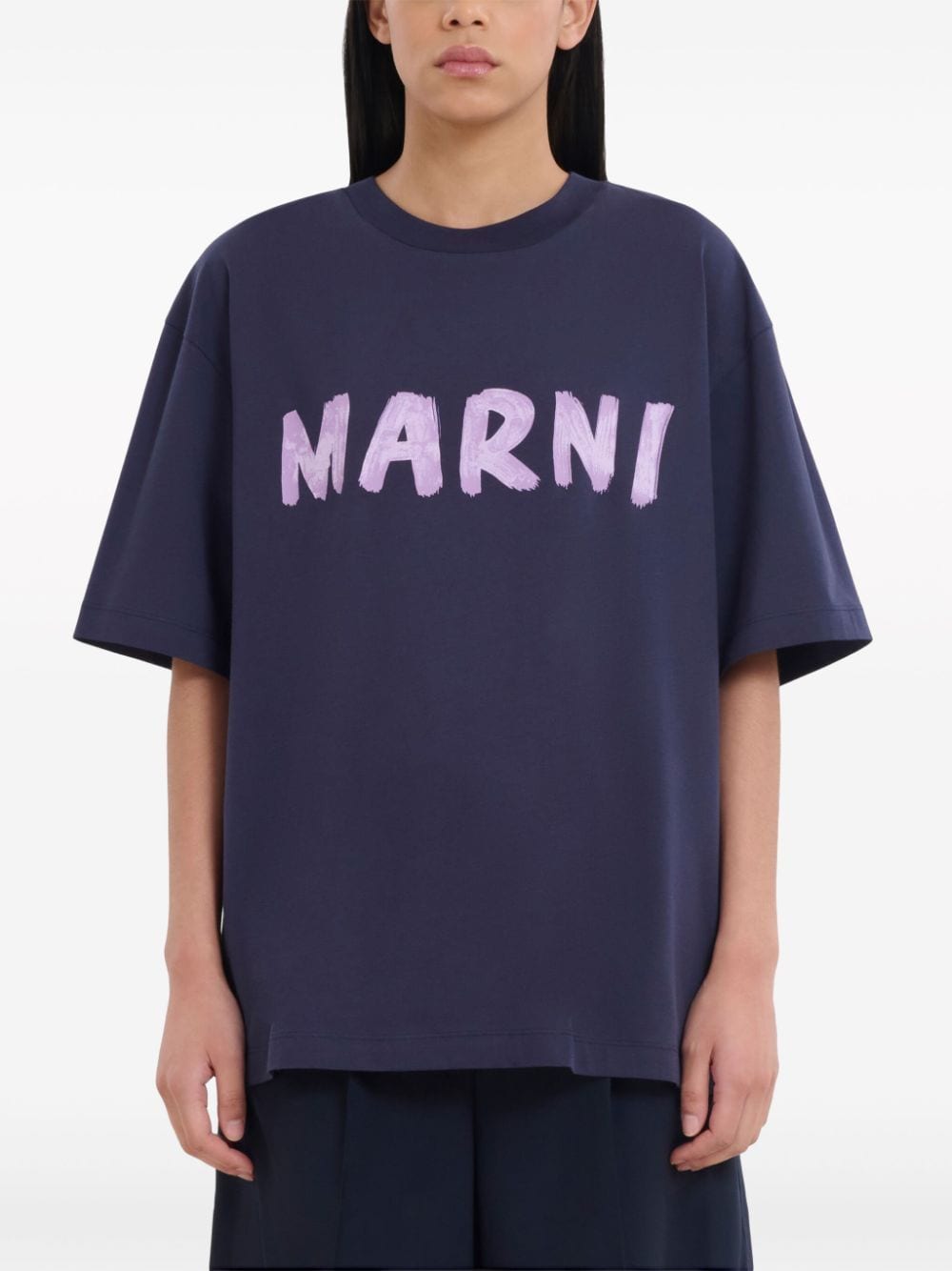 Shop Marni Logo-print Cotton T-shirt In Blue