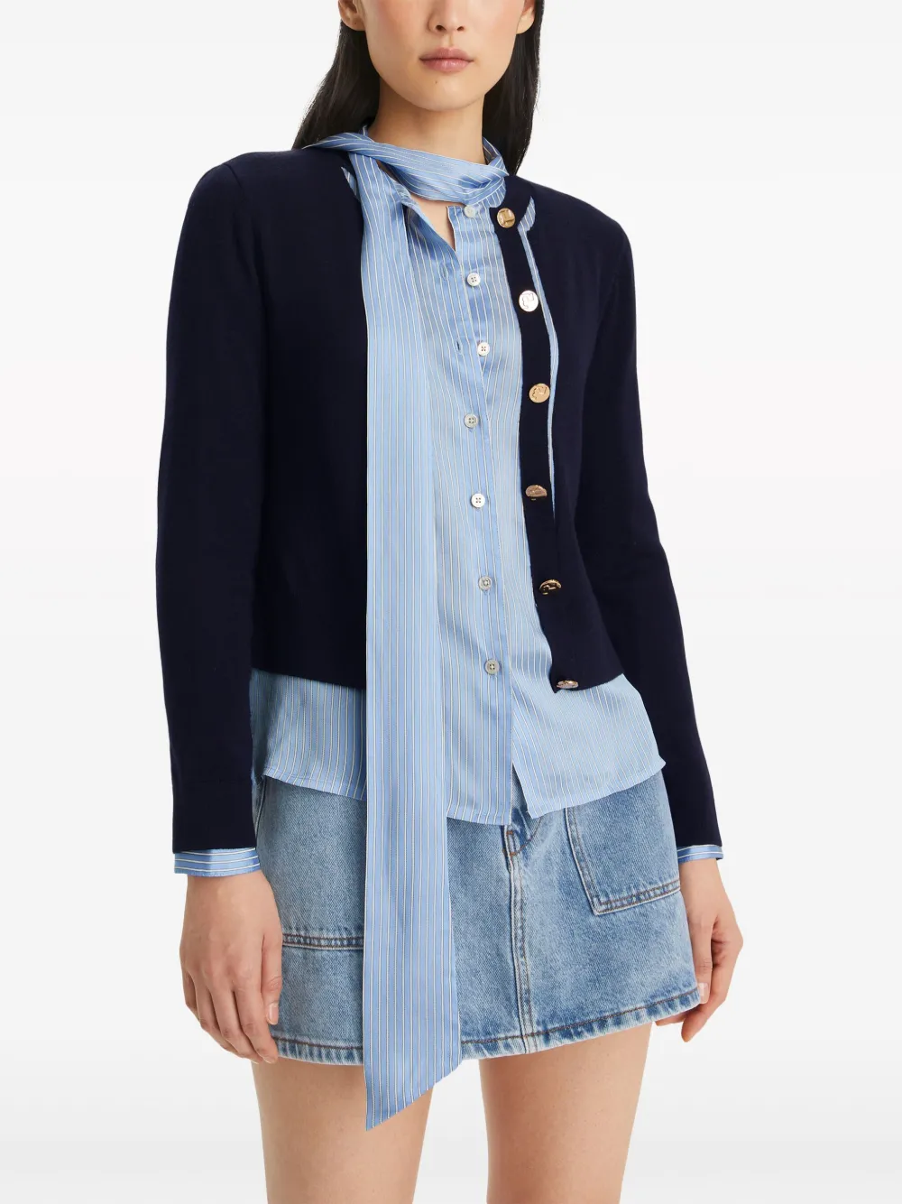 Shop Tory Burch Layered-design Wool Cardigan In Blue