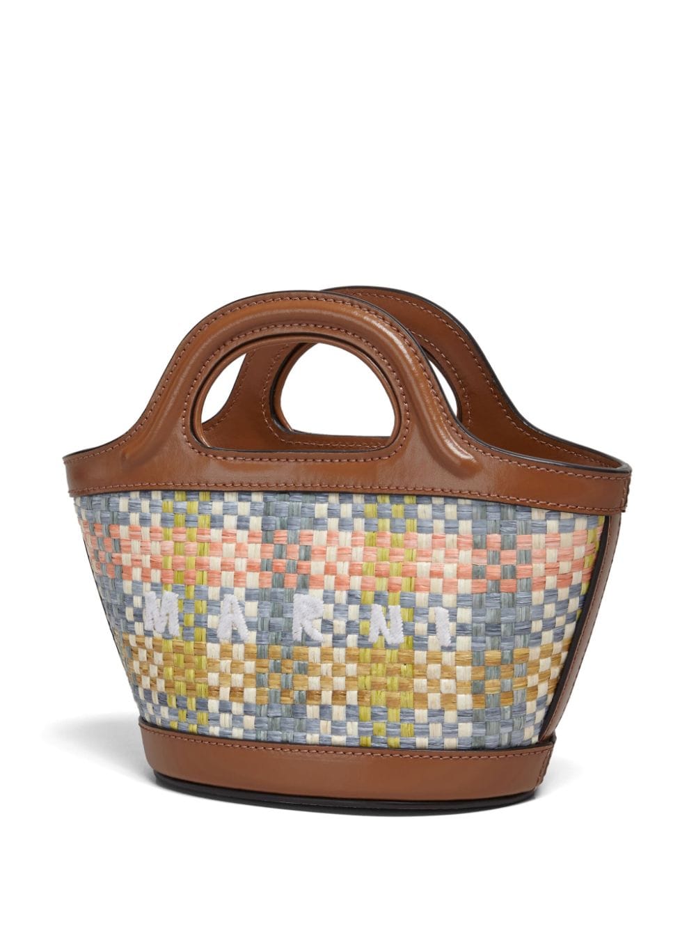 Shop Marni Micro Tropicalia Interwoven Tote Bag In Brown