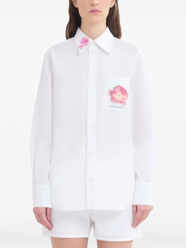 Marni floral-appliqué Cotton Shirt | White | FARFETCH AO