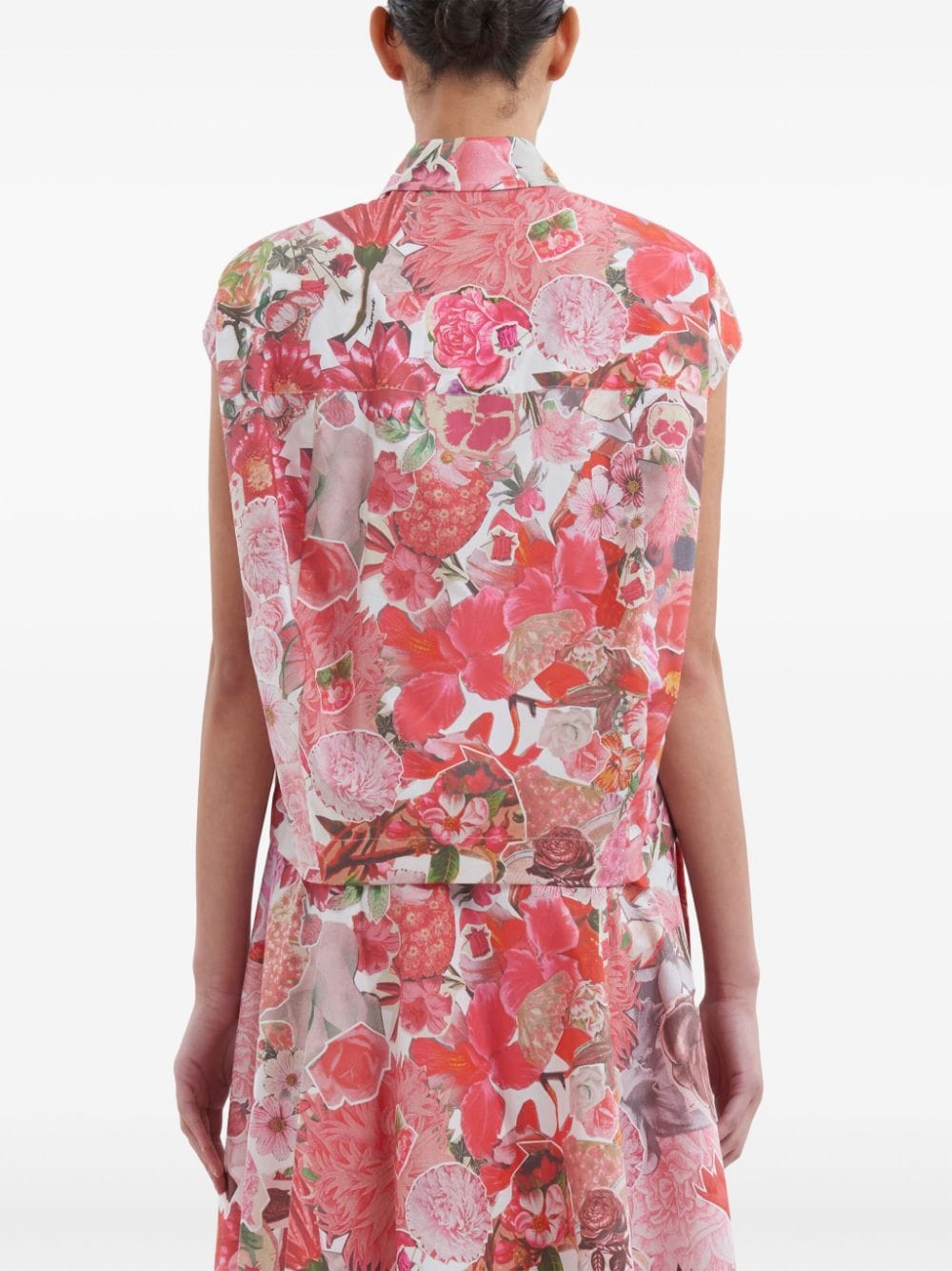 Shop Marni Floral-print Cap-sleeve Shirt In Rosa