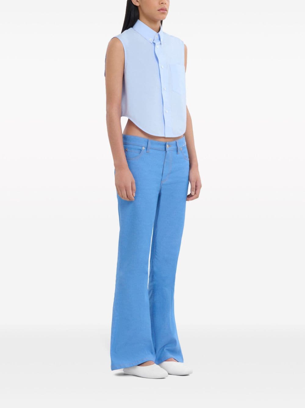 Shop Marni Sleeveless Cotton Shirt In Blue