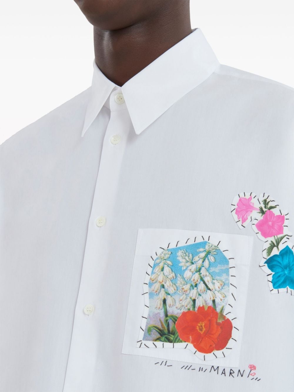 Shop Marni Floral-appliqué Cotton Shirt In White