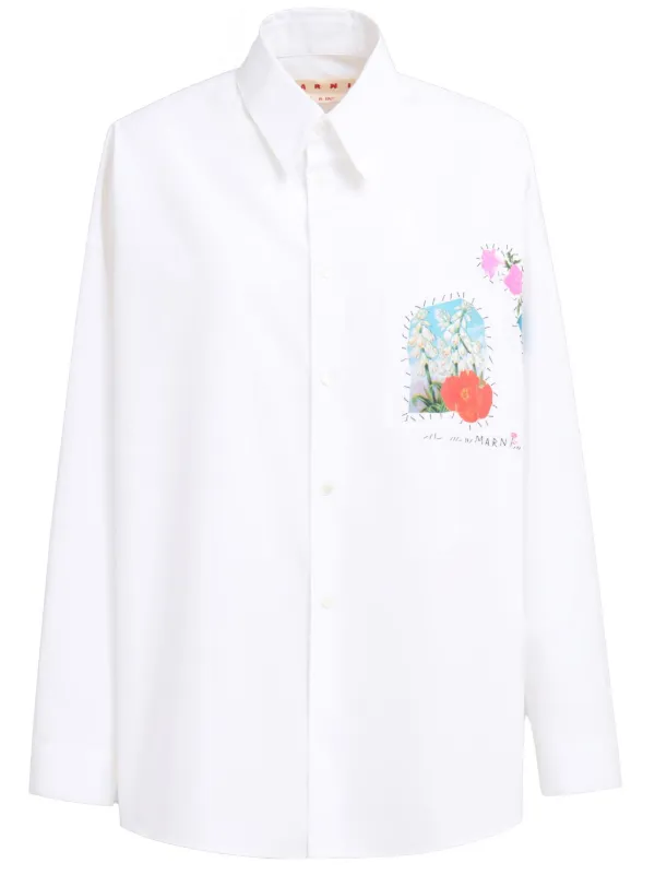 Marni Floral-appliqué Cotton Shirt in White