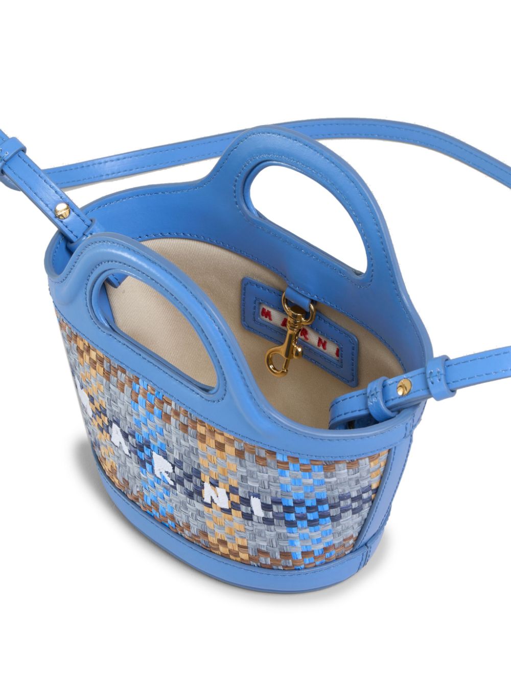 Shop Marni Micro Tropicalia Interwoven Tote Bag In Blue