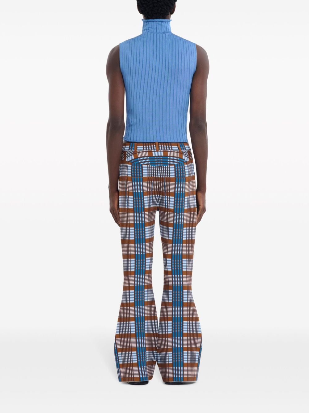 Shop Marni Check-print Flared Trousers In Brown