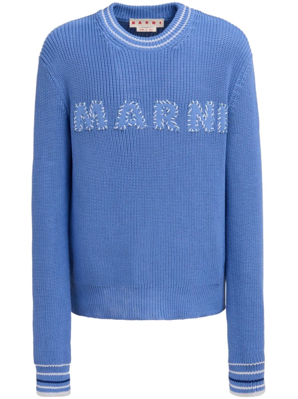 Marni Logo-embroidery Cotton Jumper In 蓝色