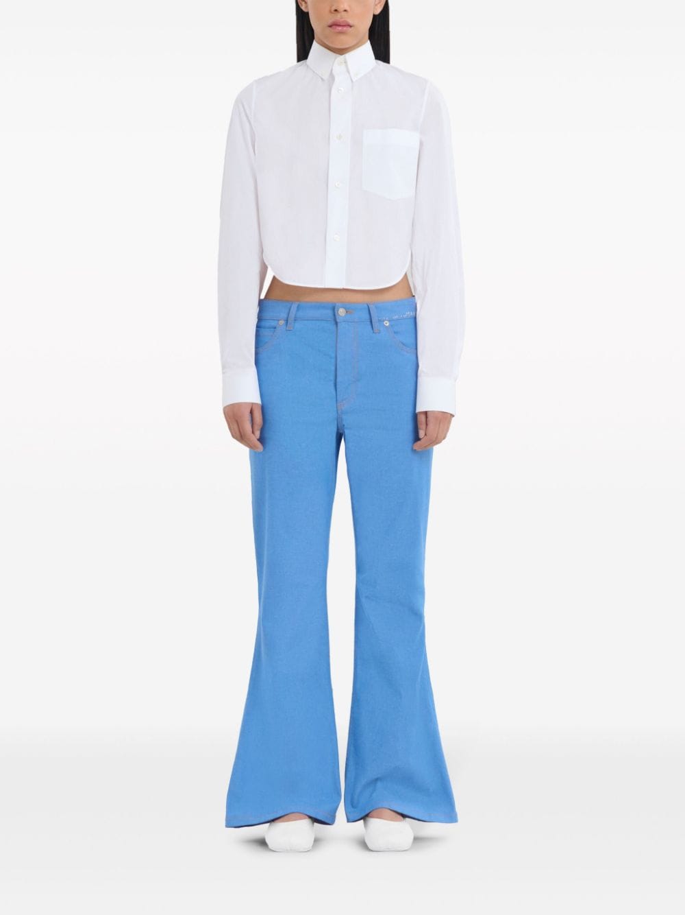Shop Marni Low-rise Flared Trousers In Blue