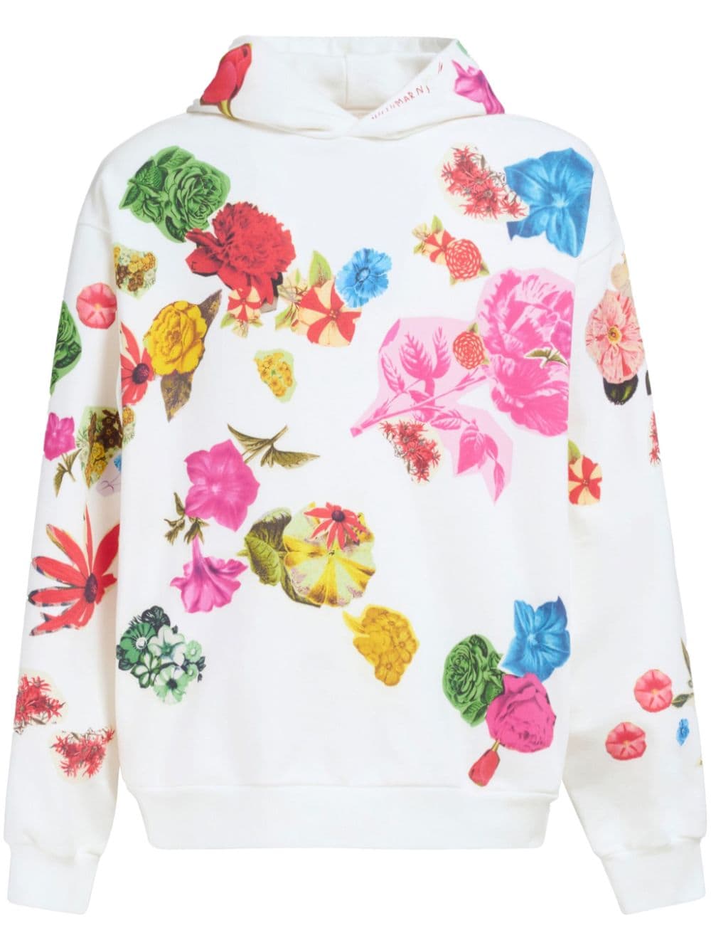 Marni Floral-print Cotton Hoodie In White