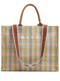 Marni logo-embroidered checkered shopping bag - Neutrals