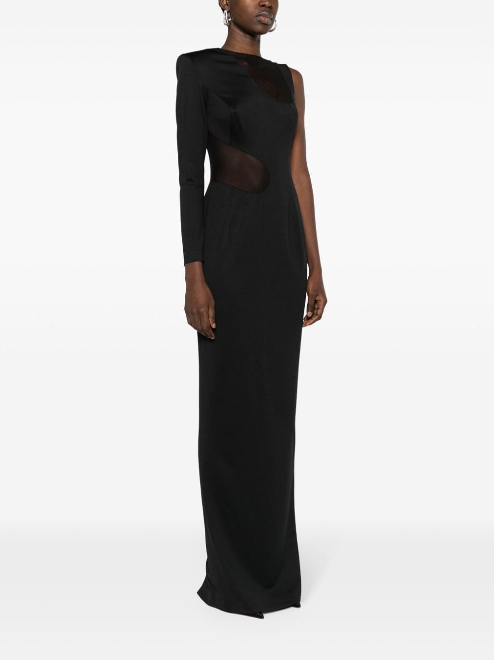 Shop Jean Louis Sabaji Asymmetric Cut-out Gown In 黑色