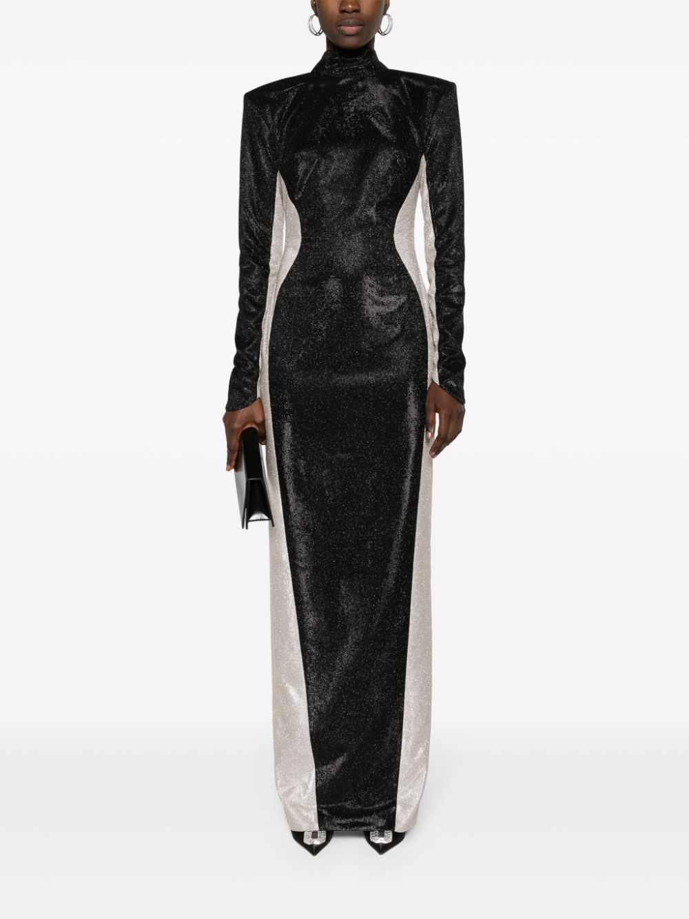 JEAN LOUIS SABAJI GLITTERED LONG-SLEEVE GOWN 