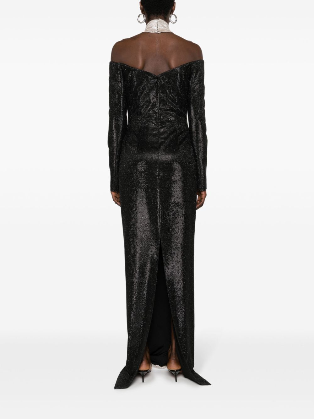 Shop Jean Louis Sabaji Glitter-embellished Halterneck Gown In 黑色