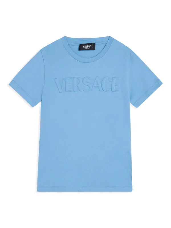 versace Tシャツ 水色 ライトブルー 半袖 確実正規品 Versace Kids logo-embossed Cotton T-shirt | Blue | FARFETCH