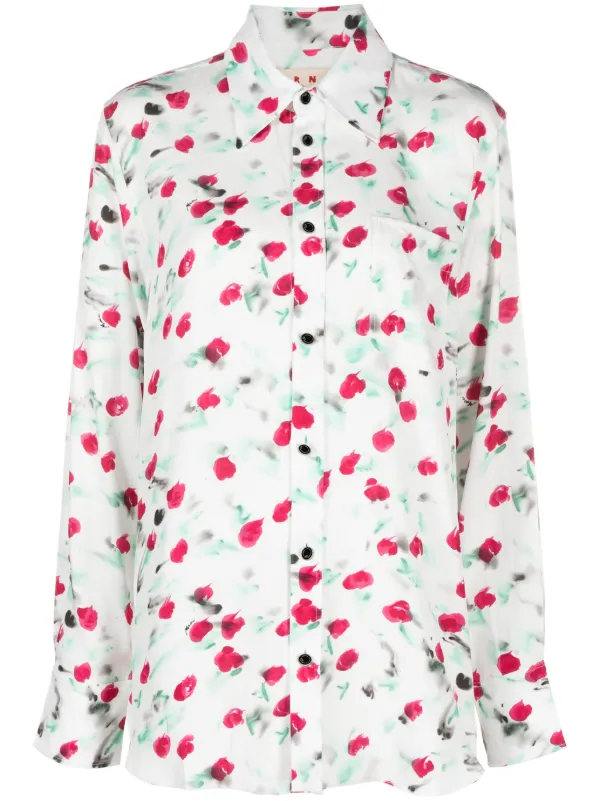 Marni Logo-buttons Floral-print Shirt in White