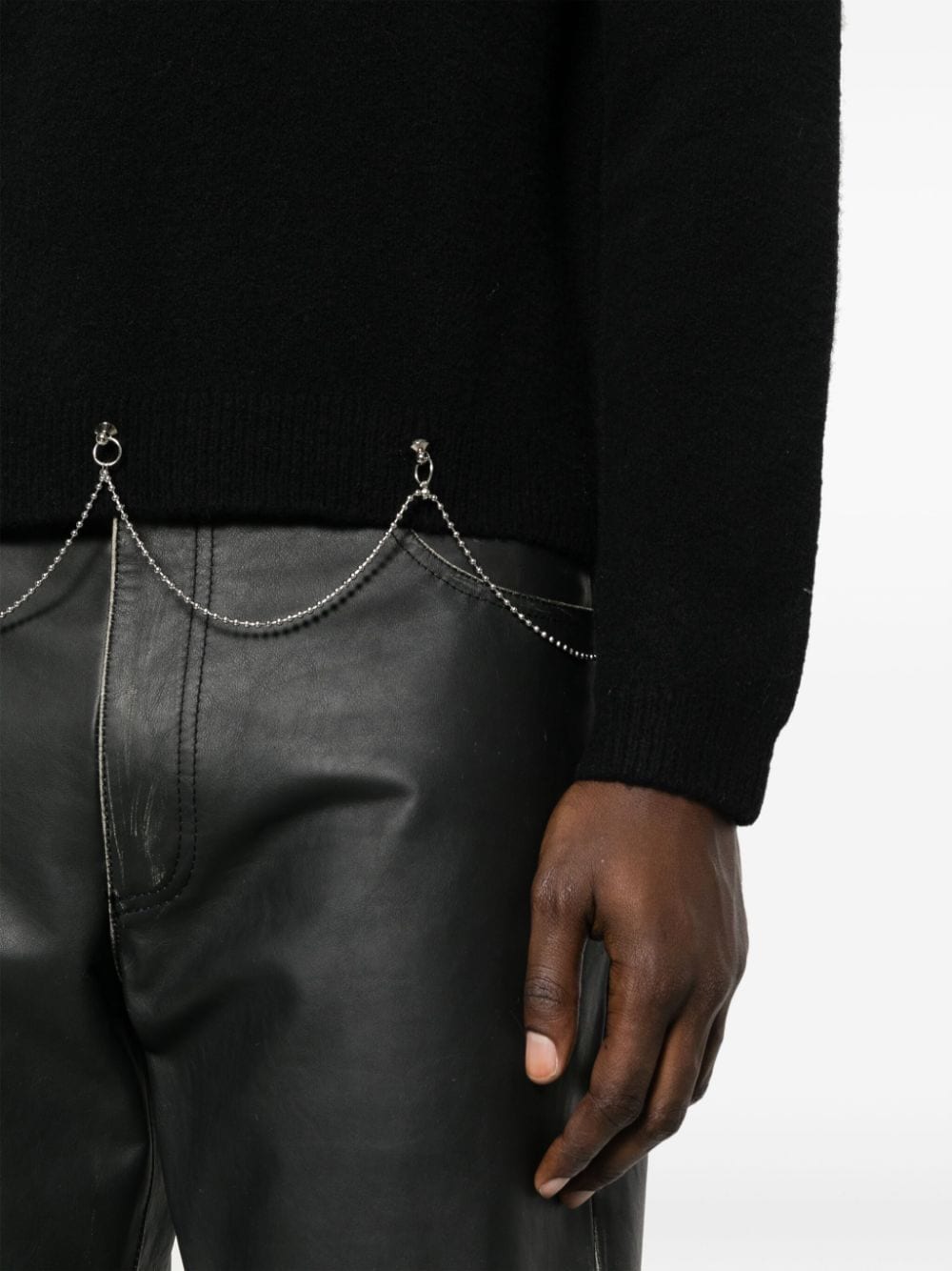 Shop Random Identities Long-sleeved Chain-embellished Jumper In Black