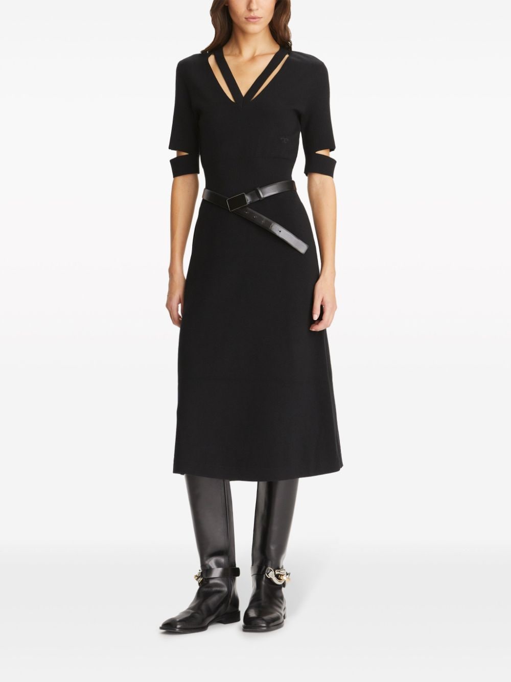 Shop Tory Burch Cut-out V-neck Midi Dress In Black