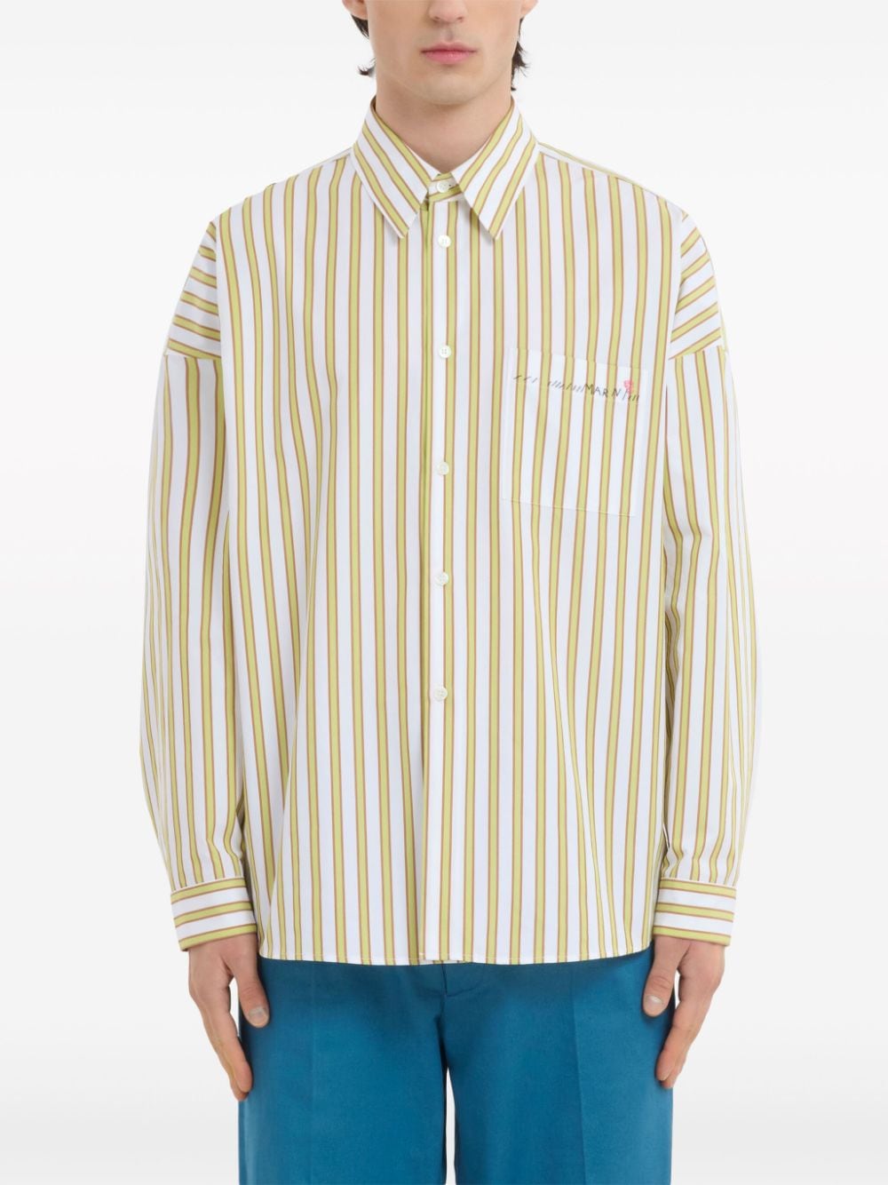 Shop Marni Striped Cotton Shirt In Yellow