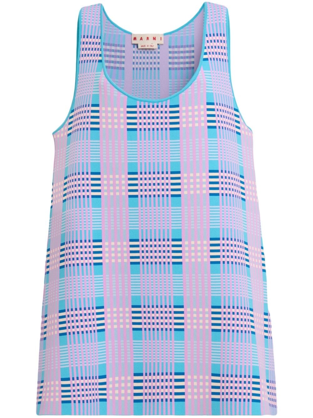 Marni Check-print Shift Dress In Blue