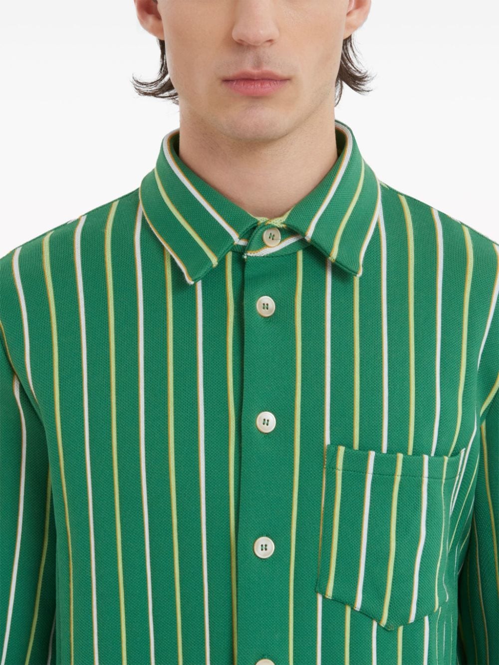 Shop Marni Striped Long-sleeve Shirt In Green