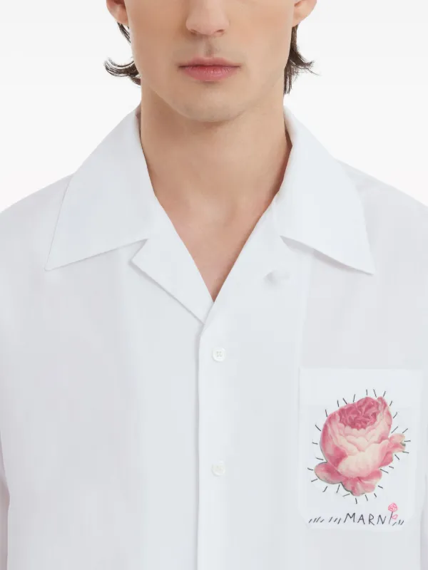 Marni floral-appliqué Cotton Shirt | White | FARFETCH