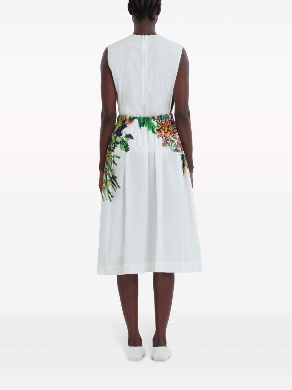 Shop Marni Floral-print Cotton Midi Skirt In White