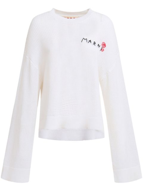 Marni logo-embroidered open-knit jumper Women