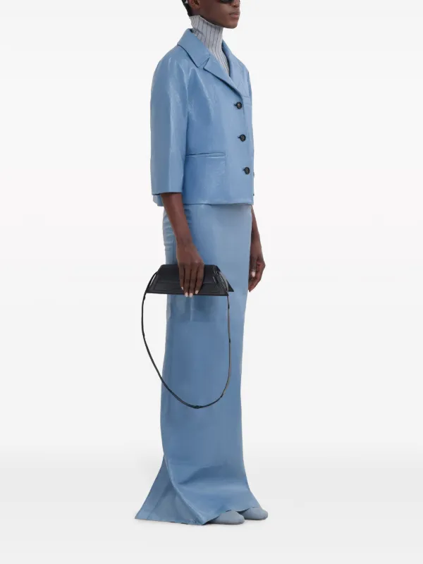 Marni cropped-sleeve Goatskin Leather Jacket | Blue | FARFETCH