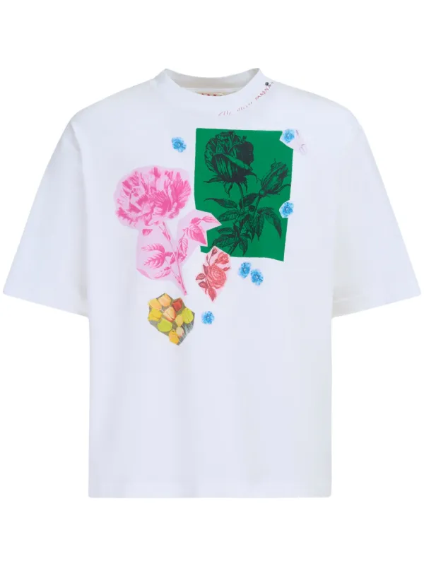 ■MARNI■ Floral Print Logo Short Sleeve T-Shirt Lily White 22405390_52706759_600.jpg