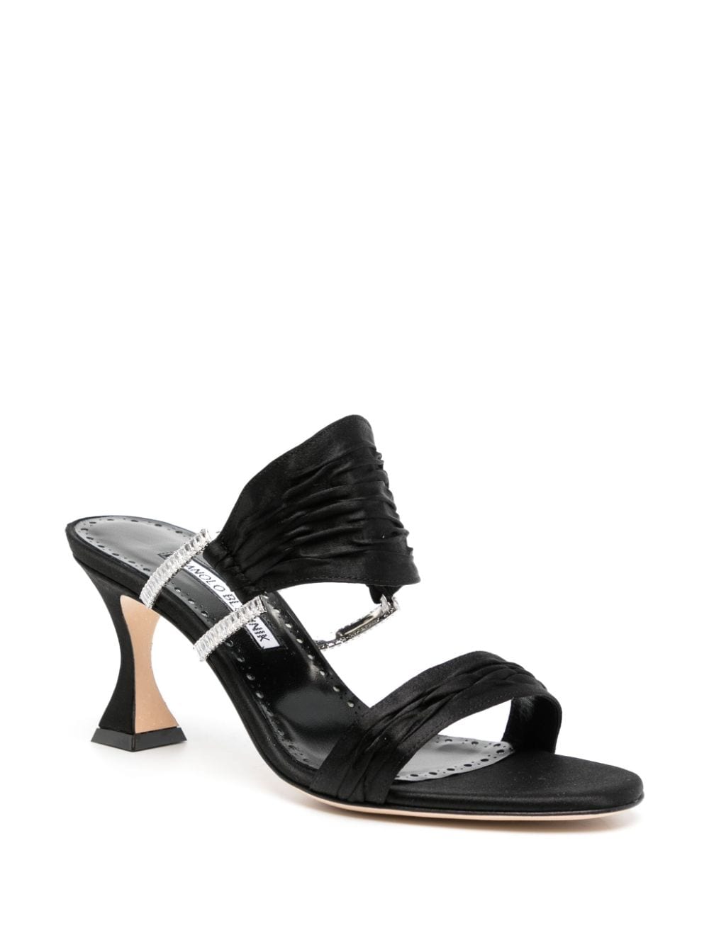 Shop Manolo Blahnik Chinap 70mm Satin Mules In Schwarz