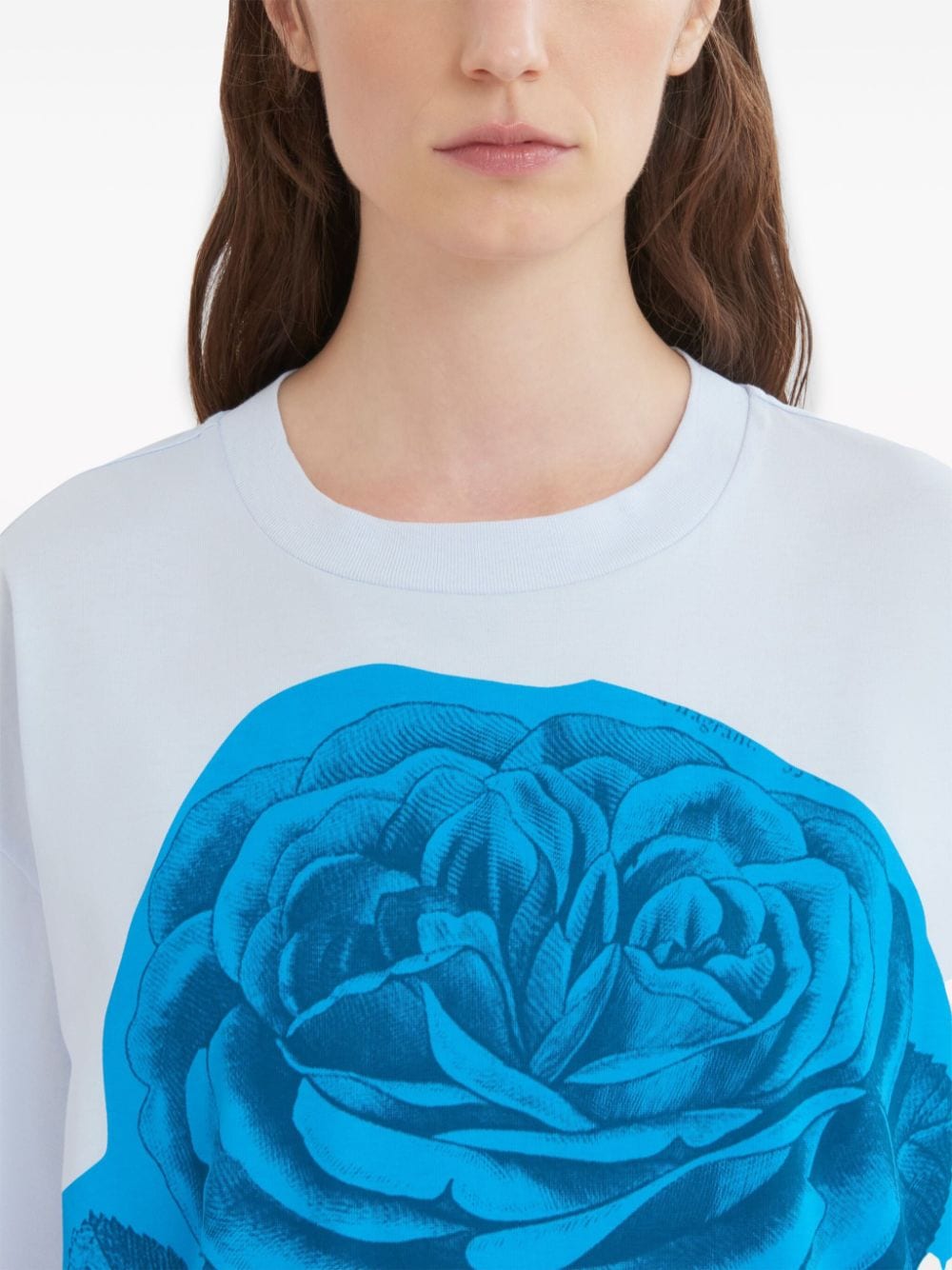 Shop Marni Rose-print Cotton T-shirt In Blue