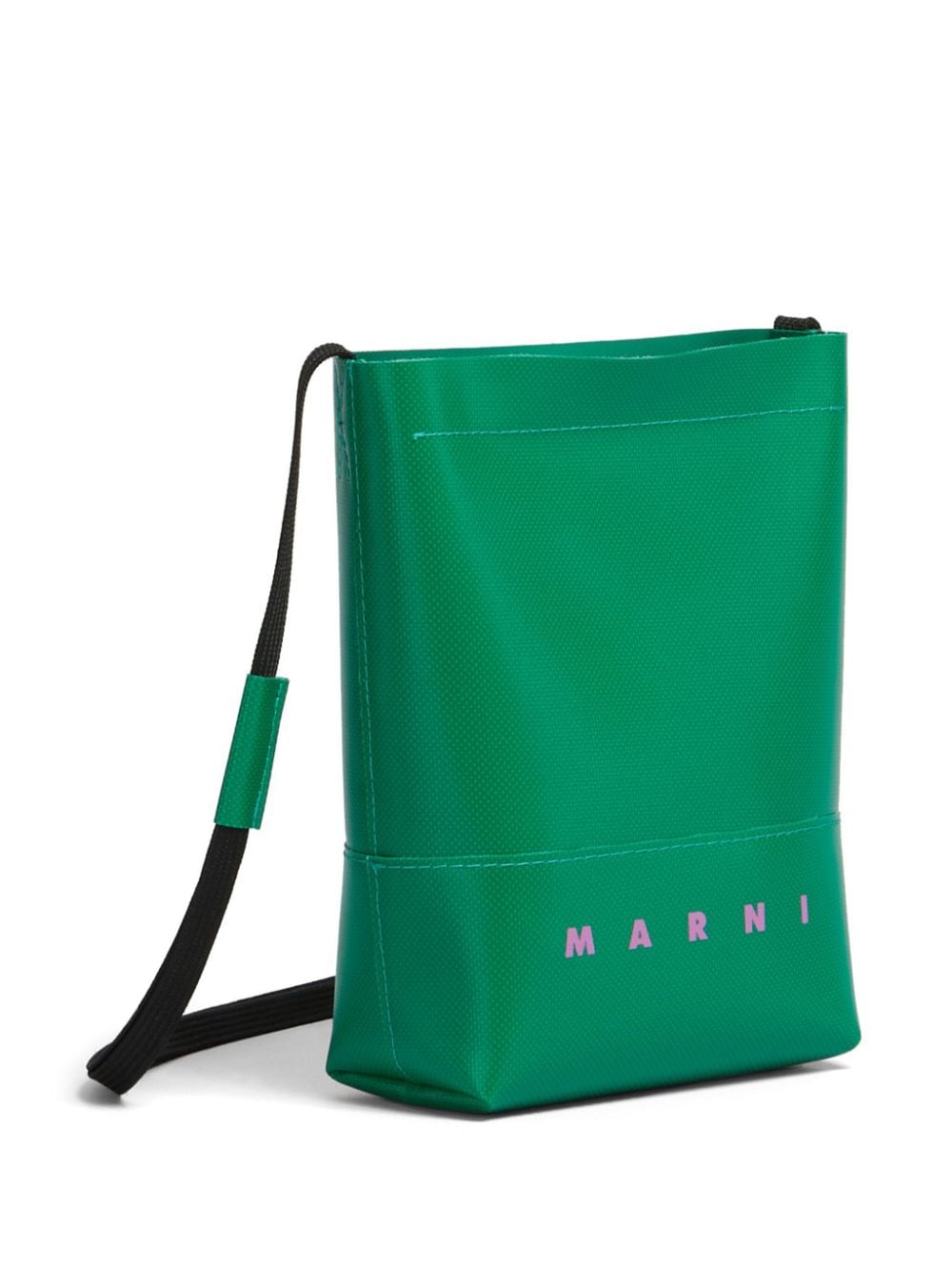 Shop Marni Logo-print Two-tone Shoulder Bag In Green