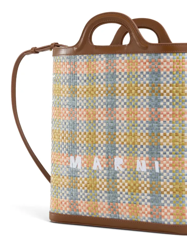 【MARNI】Logo tag check tote bag/追跡+関税+全国送料込み Marni Jacquard Tote Bag | Yellow | FARFETCH