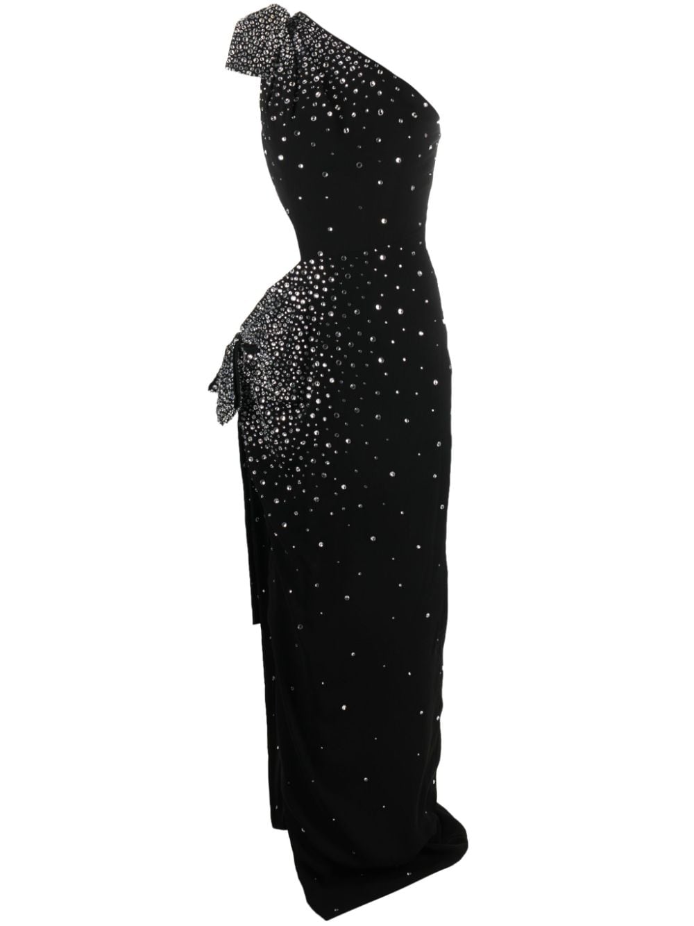 Jean Louis Sabaji Crystal-embellished Asymmetric Gown In 黑色