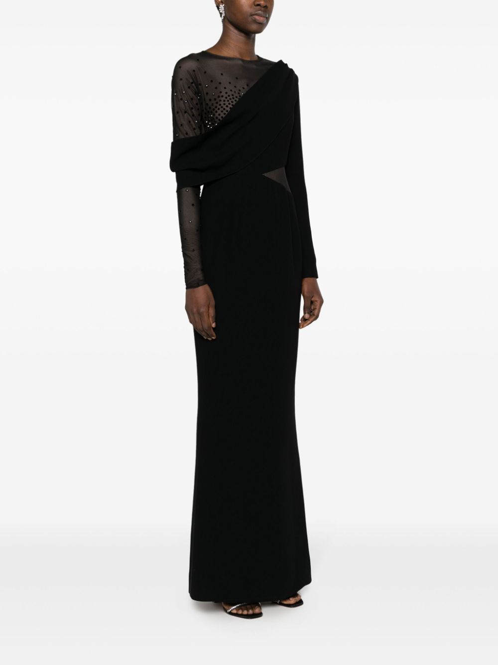 Shop Jean Louis Sabaji Crystal-embellished Asymmetric Gown In 黑色