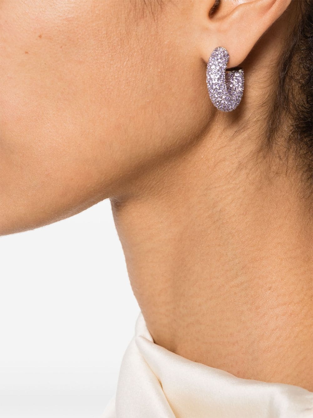 Shop Amina Muaddi Small Cameron Crystal-embellished Earrings In Purple