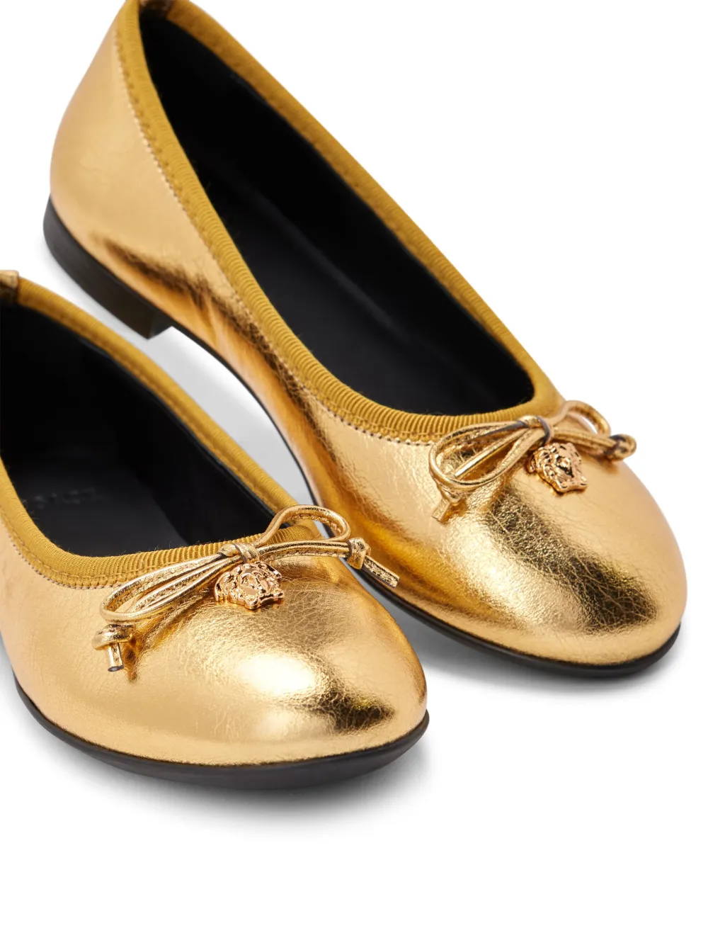 Shop Versace Metallic Leather Ballerina Shoes In Gold