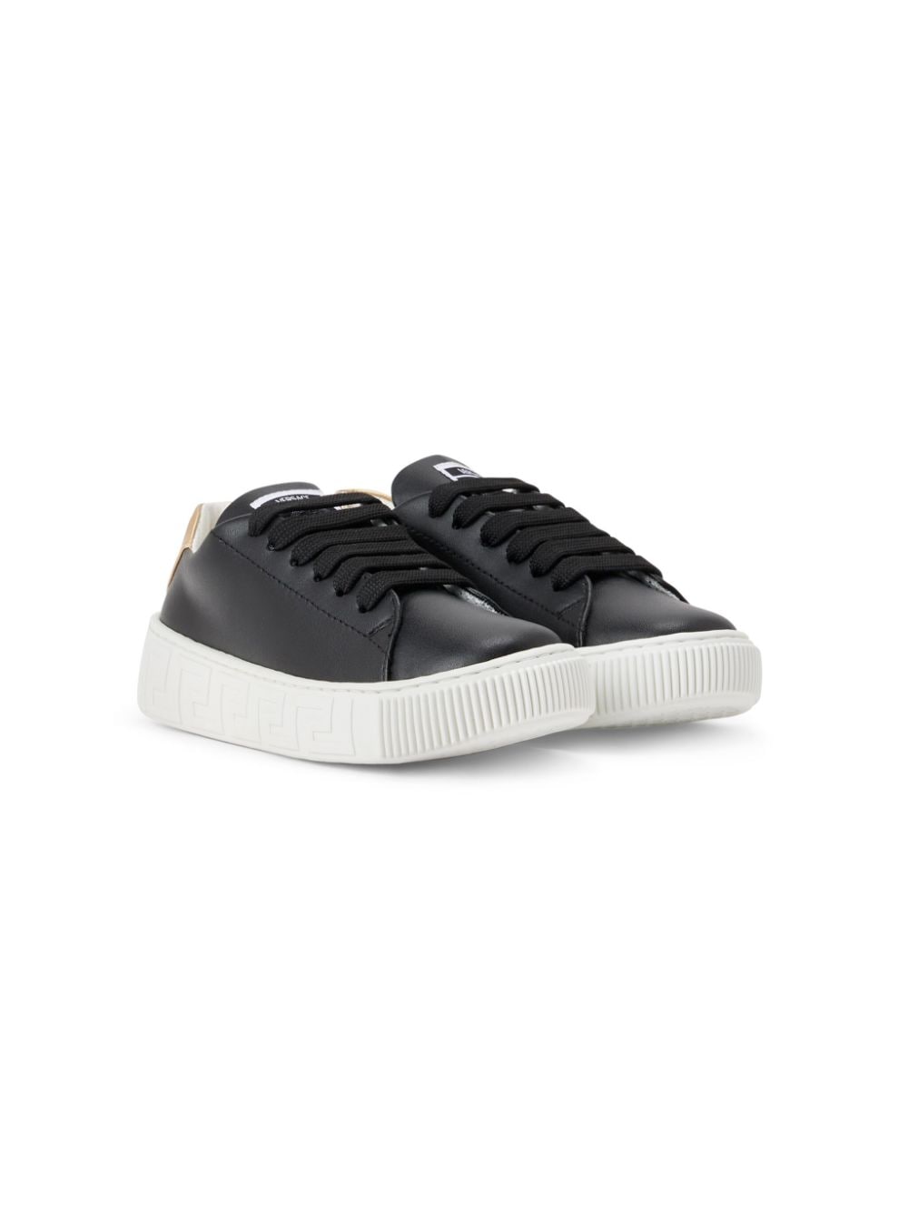 Versace Kids' Greca-detail Leather Trainers In Black