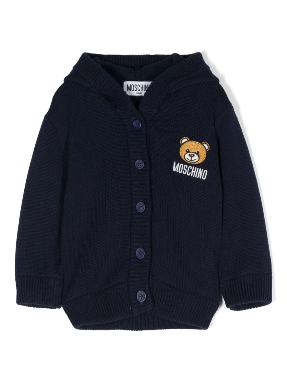 Moschino Babies' Logo-embroidered Hooded Cardigan In 蓝色