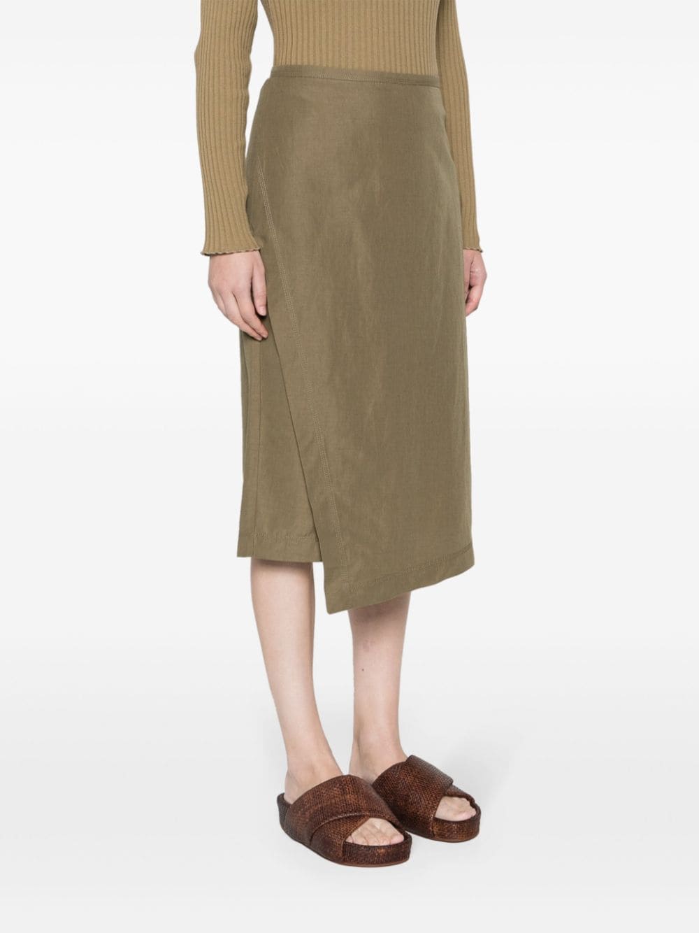 Shop Vince Wrap-effect Straight Midi Skirt In Green